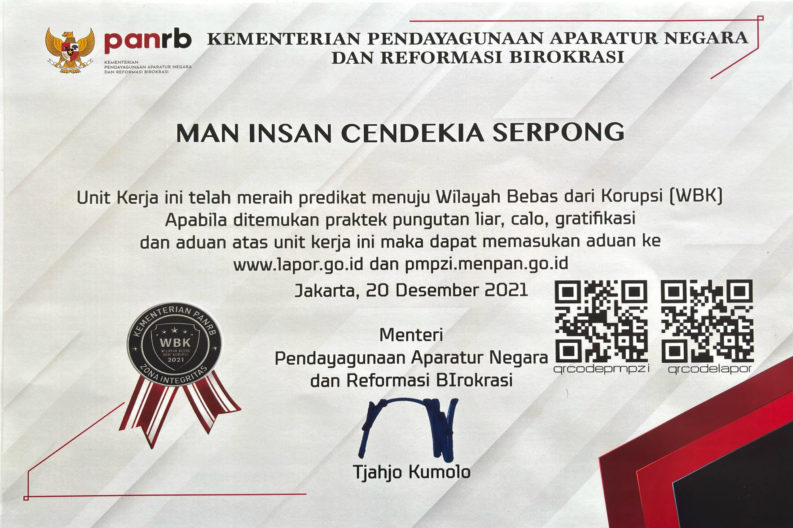 Sertifikat WBK